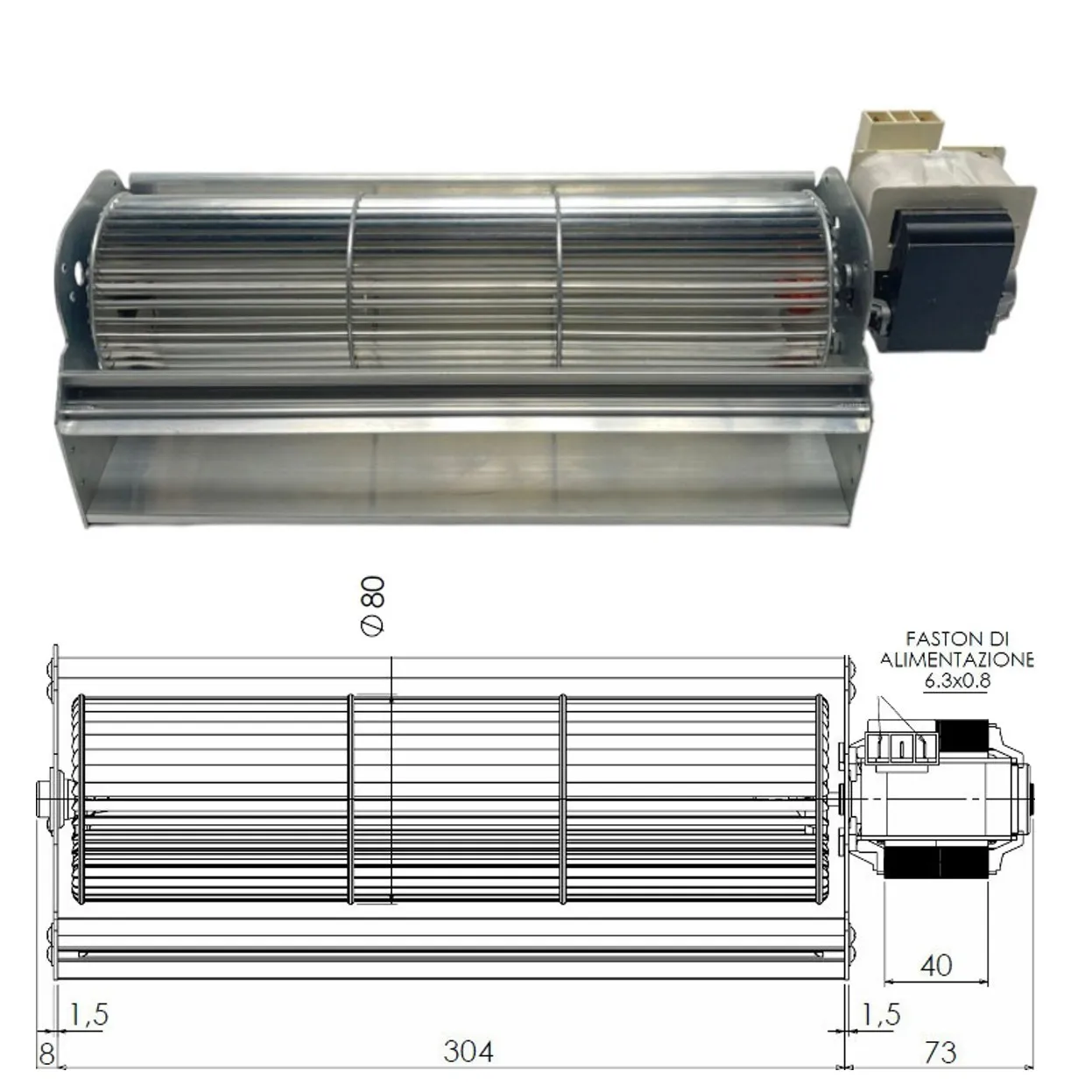 VENTOLA TANGENZIALE 8A130B-001 TRIAL STUFA A PELLET NORDICA EXTRAFLAME 60W